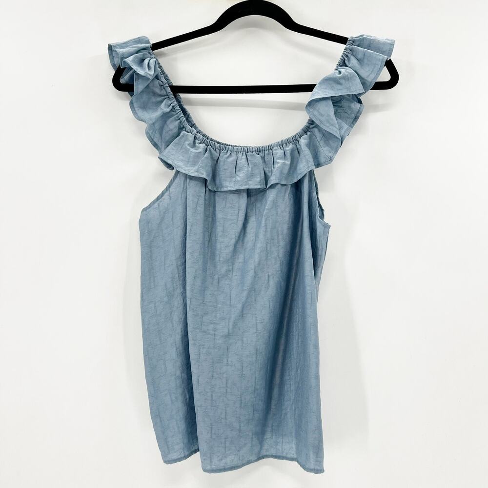NWT Flag and Anthem Blue Sleeveless Ruffle Chambray Tank Blouse Top Size L